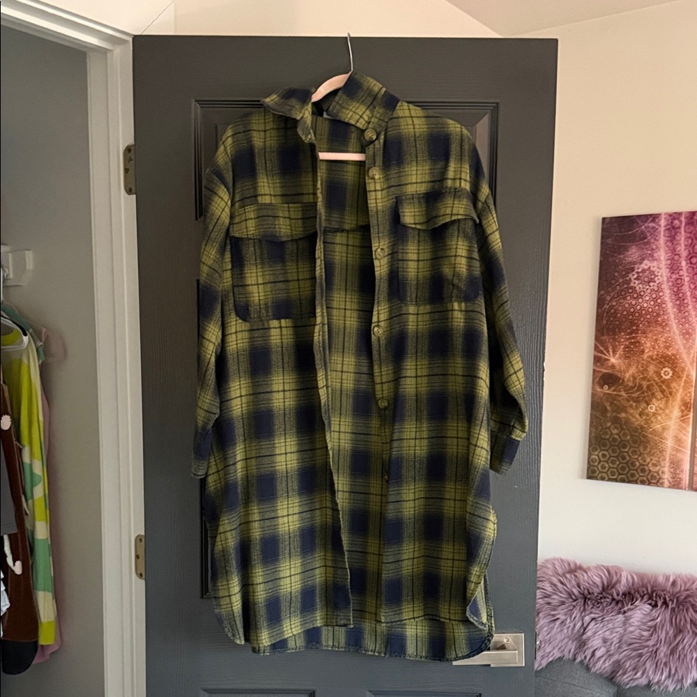 Dressed in LALA Green and Blue Plaid Shirt Dress